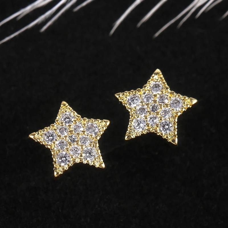   Hot selling new simple internet celebrity girl temperament five-pointed star full diamond earrings trendy jewelry