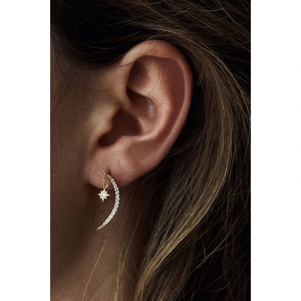 Korea Dongdaemun hot selling women's star crescent earrings Korean style popular fashion micro inlaid zircon earrings