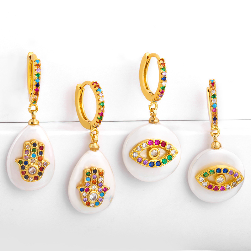 Pearl earrings European and American devil's eye micro-inlaid colored diamond earrings water drop round geometric earrings female err52