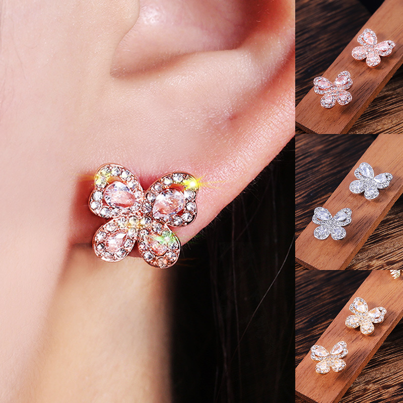   Hot selling new Korean temperament girl copper dot diamond butterfly earrings Internet celebrity Dongdaemun jewelry
