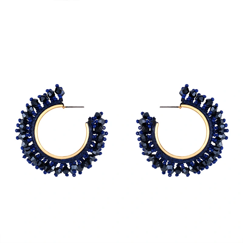 European and American celebrity C-shaped earrings European and American exaggerated alloy earrings Internet celebrity geometric earrings rice bead earrings err46