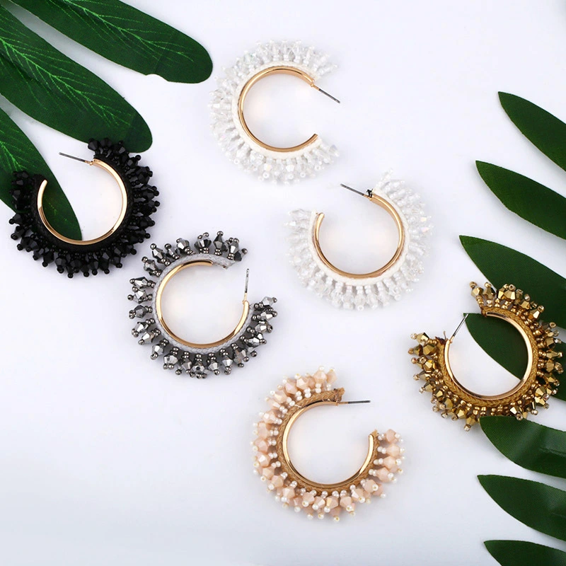 European and American celebrity C-shaped earrings European and American exaggerated alloy earrings Internet celebrity geometric earrings rice bead earrings err46