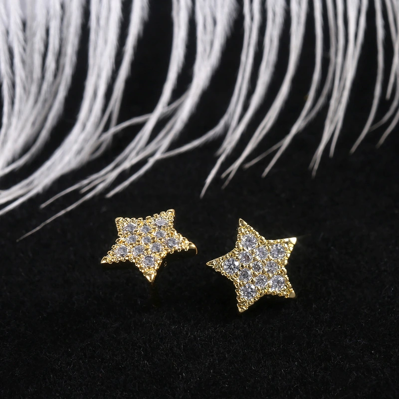   Hot selling new simple internet celebrity girl temperament five-pointed star full diamond earrings trendy jewelry
