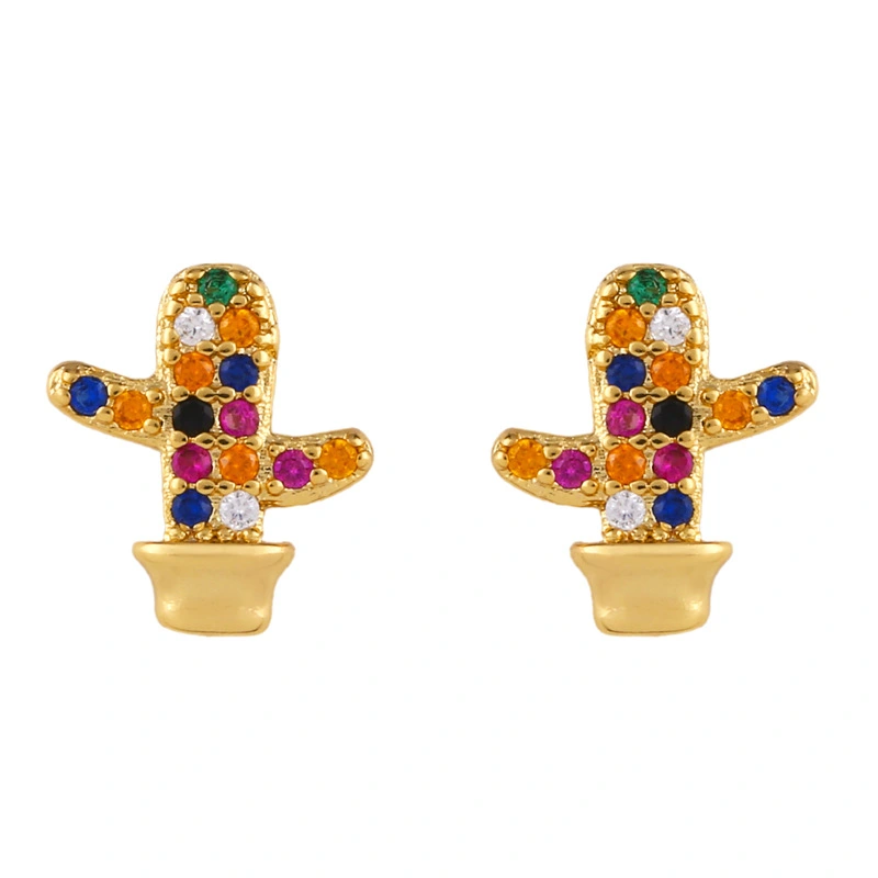 Original European and American Internet celebrity same style jewelry micro-inlaid colored zirconium earrings exquisite small heart geometric earrings wholesale