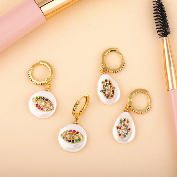 Pearl earrings European and American devil's eye micro-inlaid colored diamond earrings water drop round geometric earrings female err52