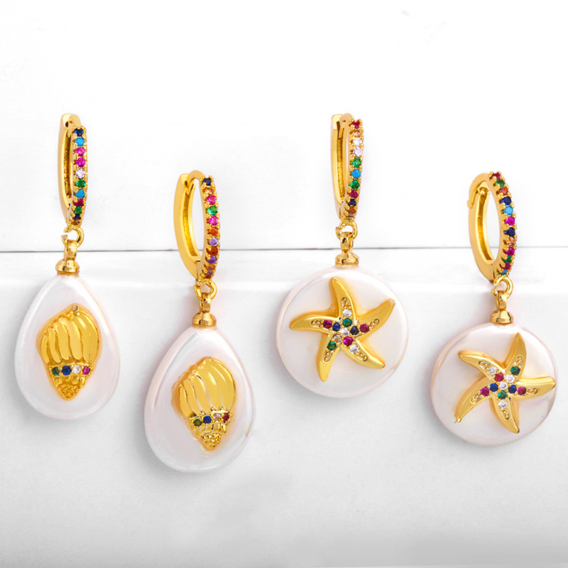 Clearance pearl earrings European and American devil's eye micro-inlaid colored diamond earrings water drop round geometric earrings female err52