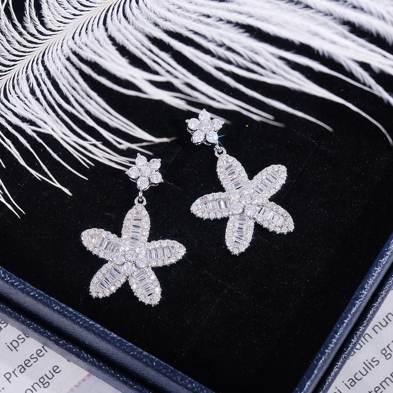   Hot selling new Korean sweet temperament girls full zircon flower earrings earrings high-end jewelry