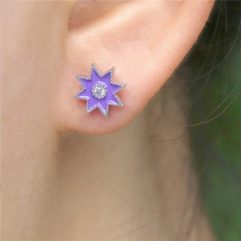  Korea's hot selling new simple temperament six-pointed star copper earrings for women glue star earrings for women