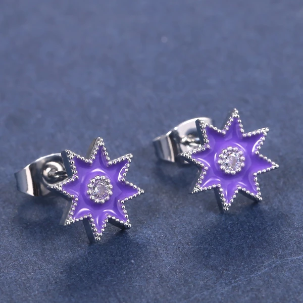  Korea's hot selling new simple temperament six-pointed star copper earrings for women glue star earrings for women