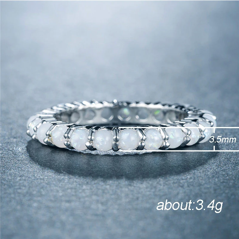 New European and American women's imitation opal ring copper plated white gold full inlaid artificial opal