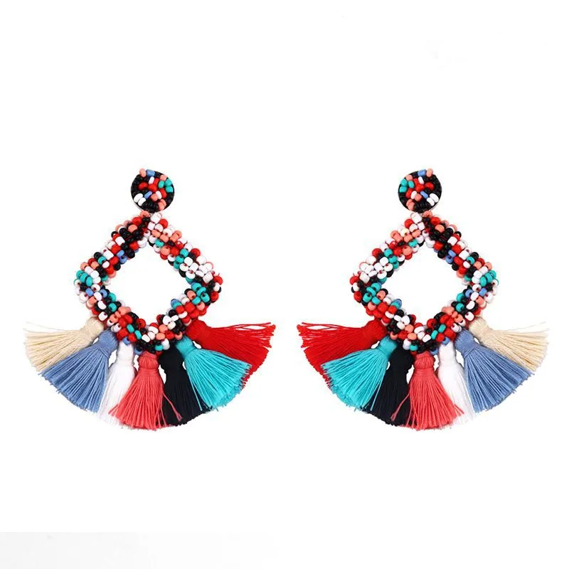 Clearance jewelry rice bead tassel earrings women's geometric diamond earrings earrings factory direct sales wholesale erq13