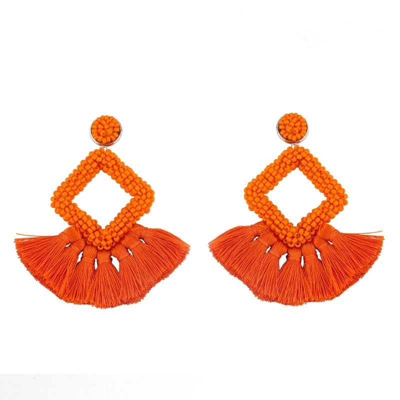 Clearance jewelry rice bead tassel earrings women's geometric diamond earrings earrings factory direct sales wholesale erq13