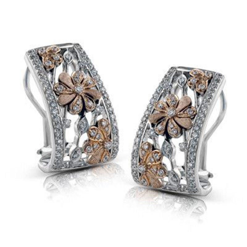   Hot selling fashion color separation hollow flower zircon ladies earrings classic flower earrings for women