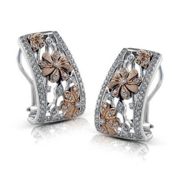   Hot selling fashion color separation hollow flower zircon ladies earrings classic flower earrings for women