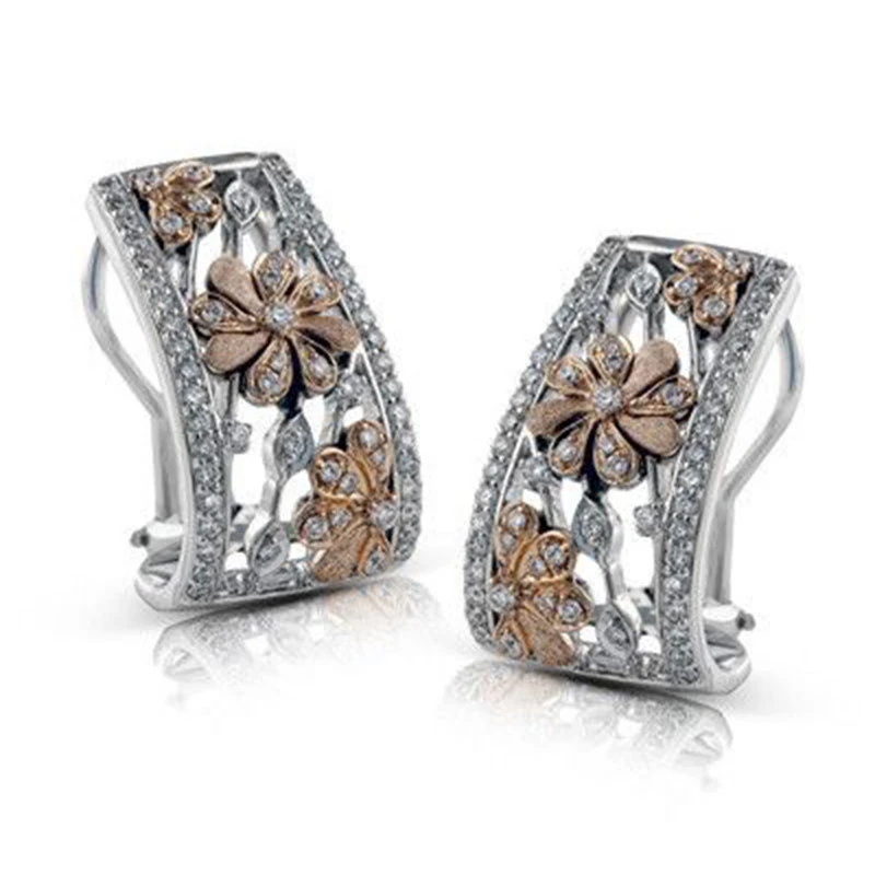   Hot selling fashion color separation hollow flower zircon ladies earrings classic flower earrings for women