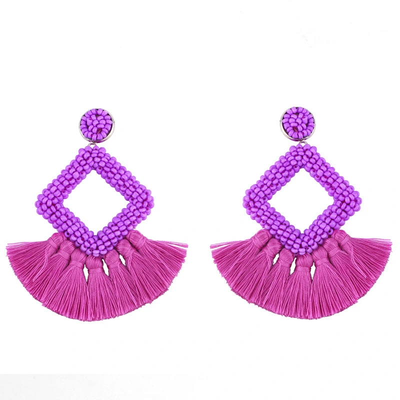 Clearance jewelry rice bead tassel earrings women's geometric diamond earrings earrings factory direct sales wholesale erq13