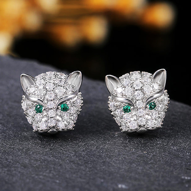 Hot selling new style personality all-match full diamond zircon leopard head earrings for ladies temperament street style earrings