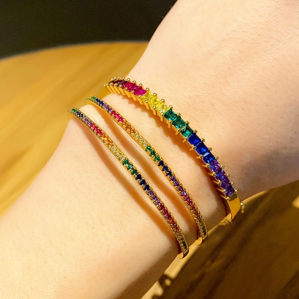 Clearance bracelets European and American copper gold-plated diamond bracelets Internet celebrity colored zircon hand jewelry female brb89