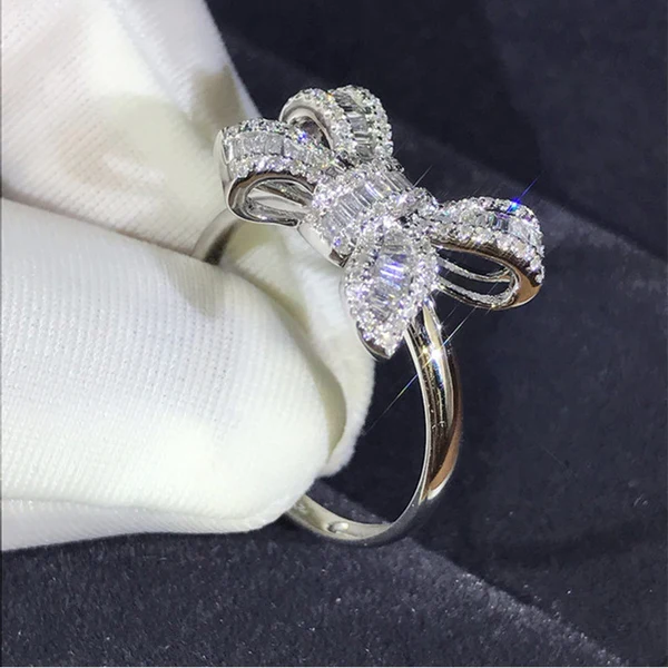 Flower Fairy series new bow step diamond ring beautiful luxury simulation diamond ring temperament women