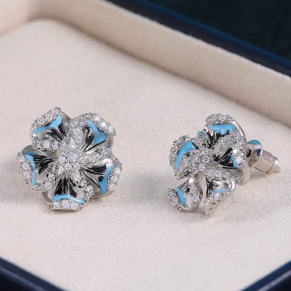 European and American hot-selling fashion creative colorful epoxy zircon flower and leaf earrings for women