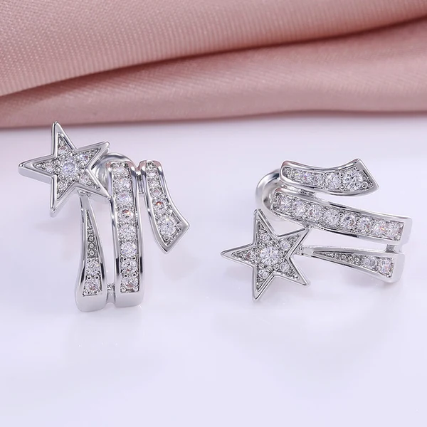 Super fairy design ring double layer wrapped sun and moon star open ring star meteor earring jewelry set