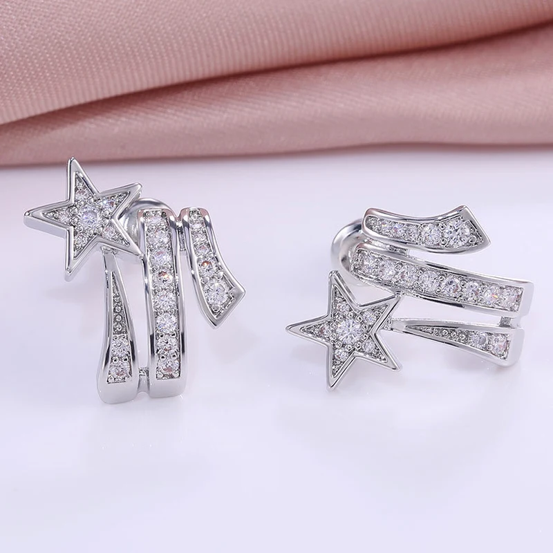 Super fairy design ring double layer wrapped sun and moon star open ring star meteor earring jewelry set