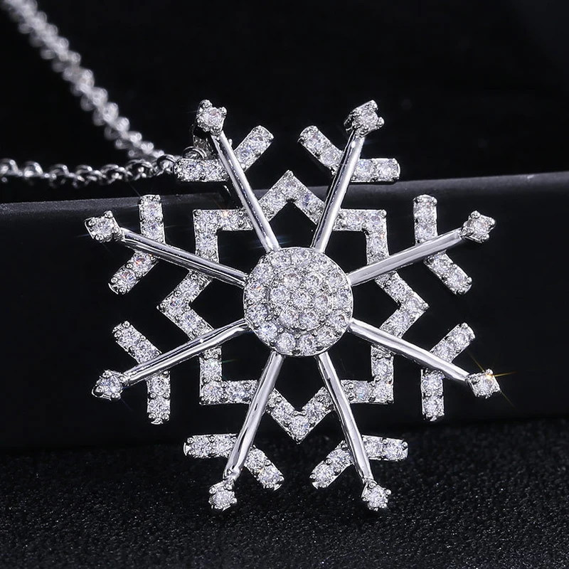  Snowflake zircon necklace for women Korean style exquisite versatile sweater chain Internet celebrity style 
