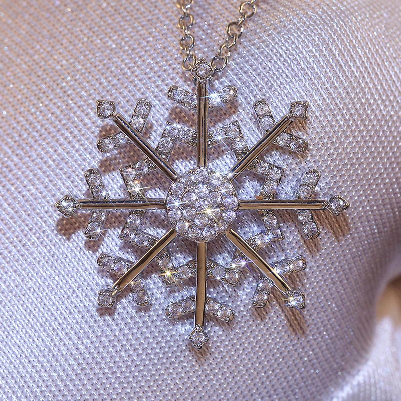  Snowflake zircon necklace for women Korean style exquisite versatile sweater chain Internet celebrity style 