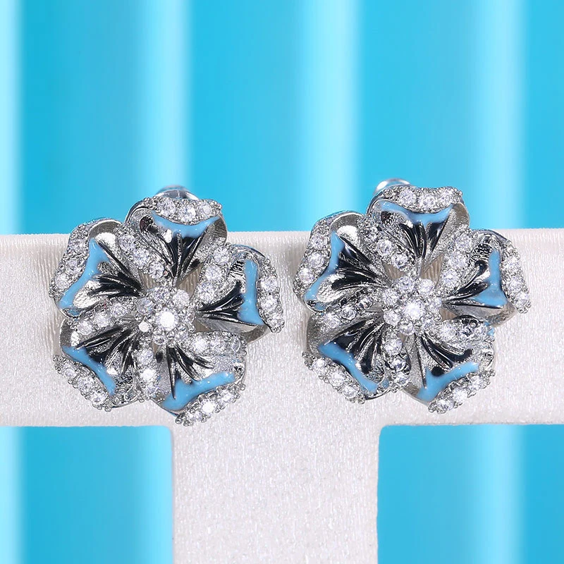 European and American hot-selling fashion creative colorful epoxy zircon flower and leaf earrings for women