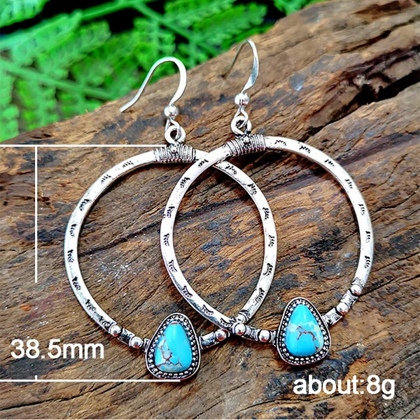 Hot retro silver imitation turquoise female earrings trendy creative eyelash handmade large circle earrings