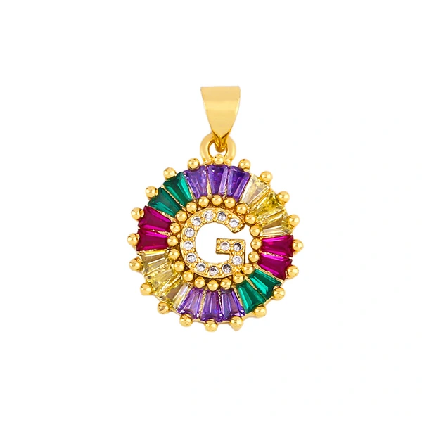 26 English alphabet necklace colored zircon letter round pendant for men and women wholesale nkp34