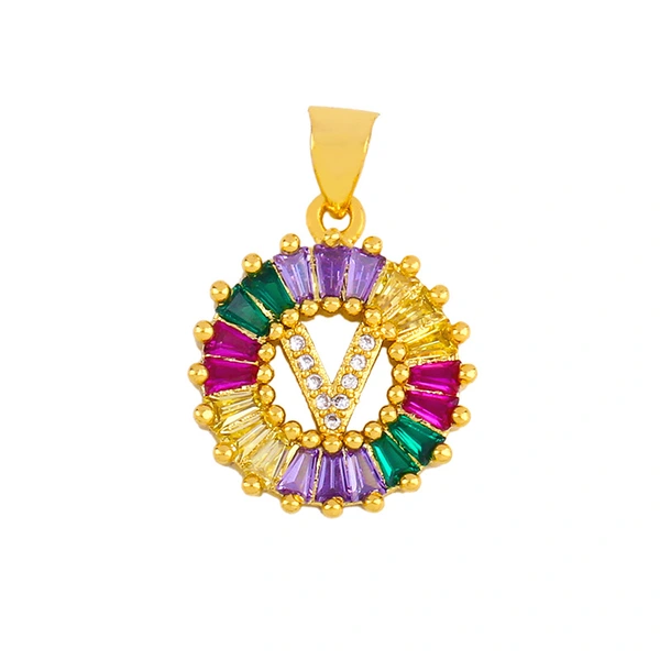 26 English alphabet necklace colored zircon letter round pendant for men and women wholesale nkp34