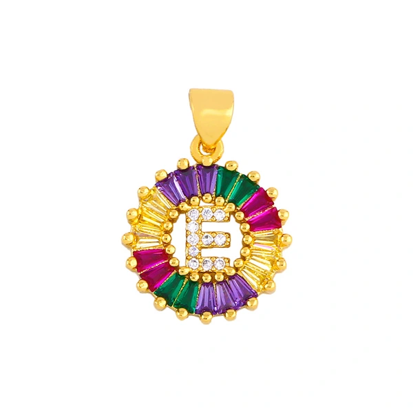 26 English alphabet necklace colored zircon letter round pendant for men and women wholesale nkp34