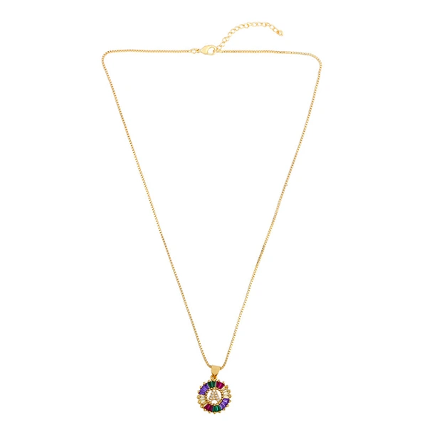 26 English alphabet necklace colored zircon letter round pendant for men and women wholesale nkp34