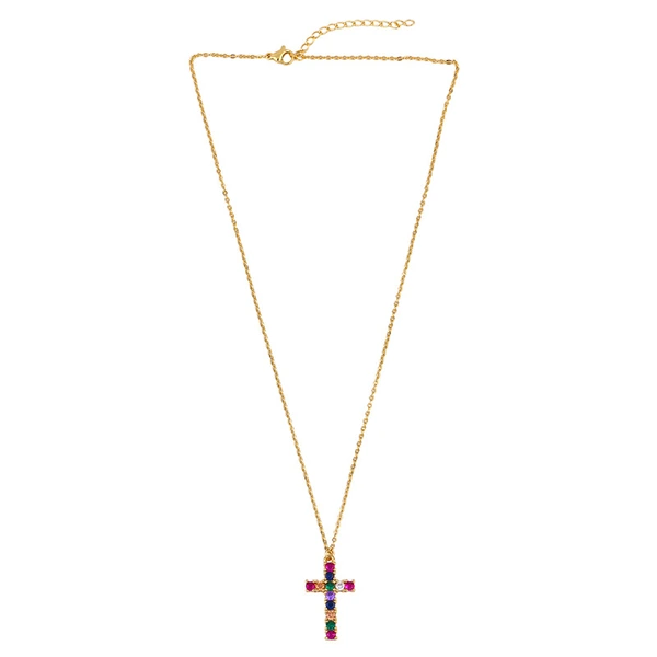 E-commerce new European and American necklace cross Madonna pendant necklace inlaid with colored zircon necklace nkq16