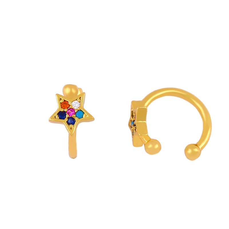 Clearance sale European and American star moon ear clip micro inlaid colored zircon ear clip C-shaped earrings ers49 fashionable and versatile