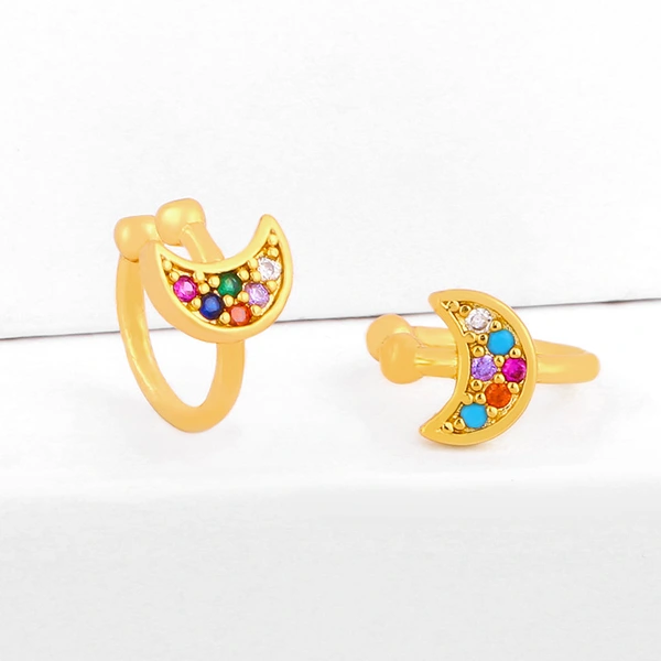 Clearance sale European and American star moon ear clip micro inlaid colored zircon ear clip C-shaped earrings ers49 fashionable and versatile