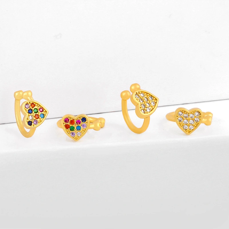 Clearance earrings European and American heart-shaped love earrings ear clips no ear holes inlaid diamond peach heart ear bone clips female ers50