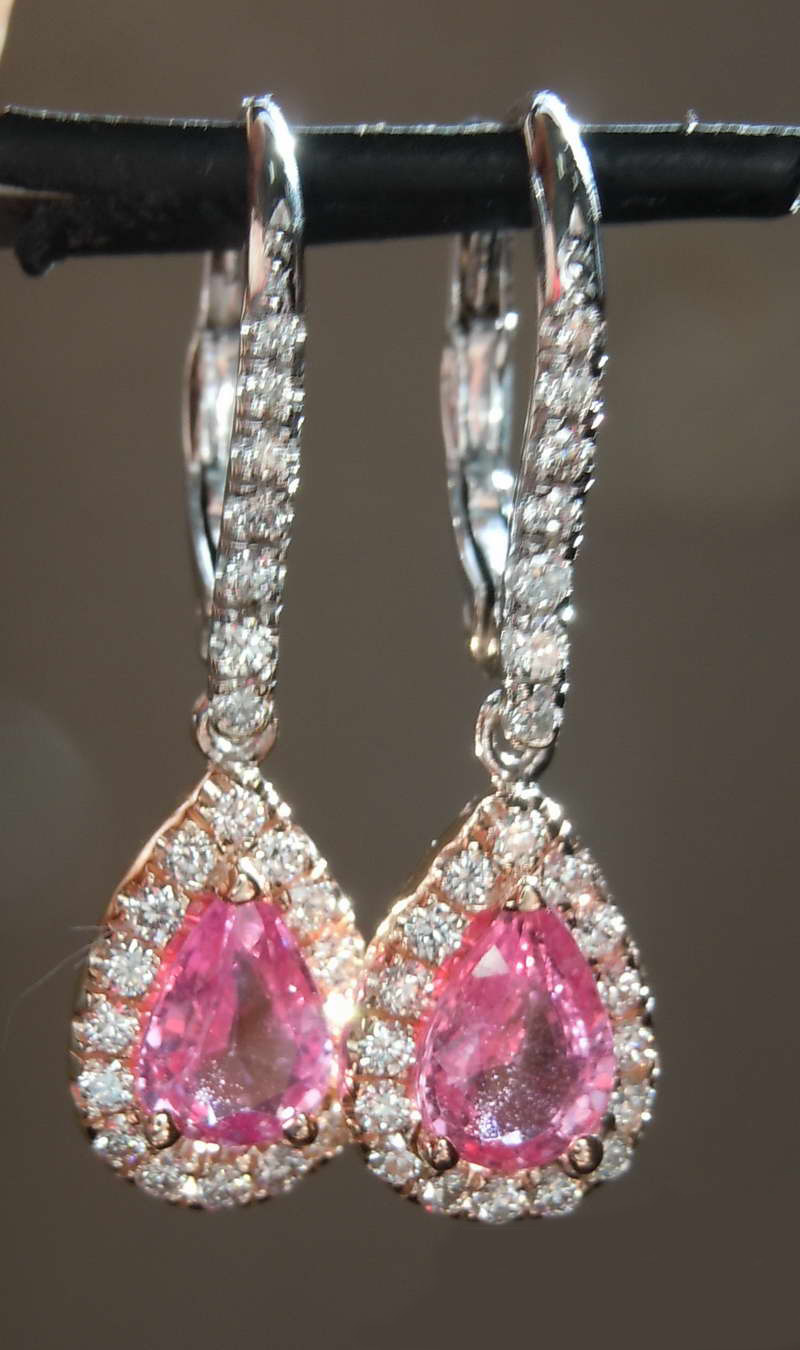   Hot selling two-tone plated versatile teardrop-shaped pink diamond earrings fashionable European and American style women's jewelry