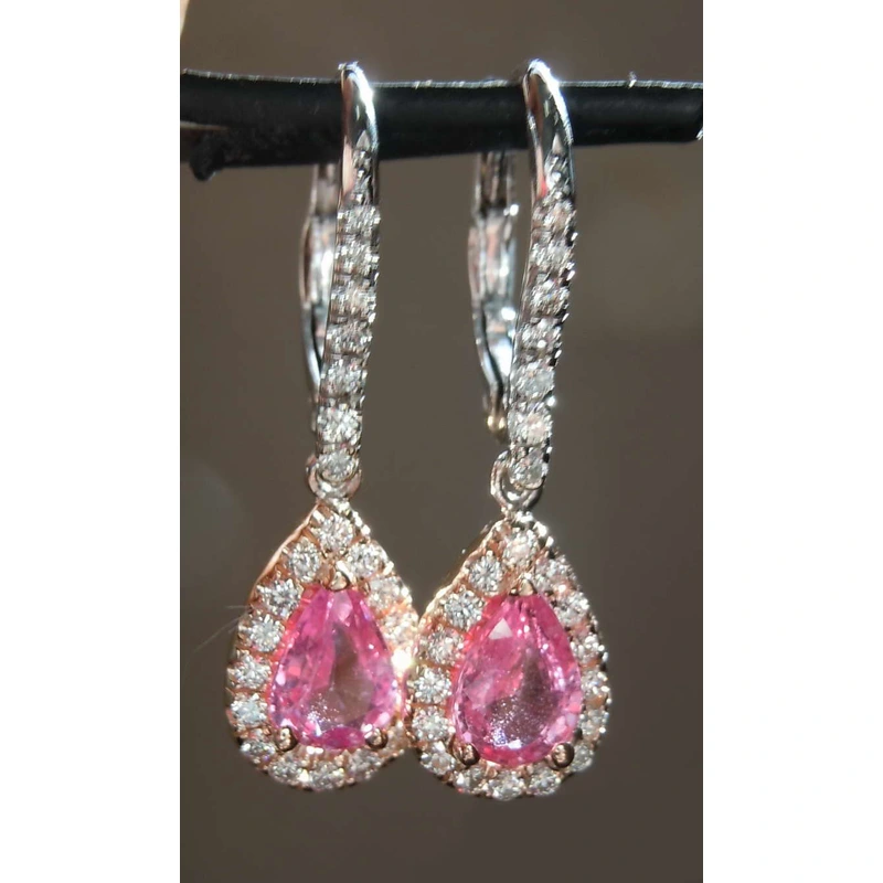   Hot selling two-tone plated versatile teardrop-shaped pink diamond earrings fashionable European and American style women's jewelry