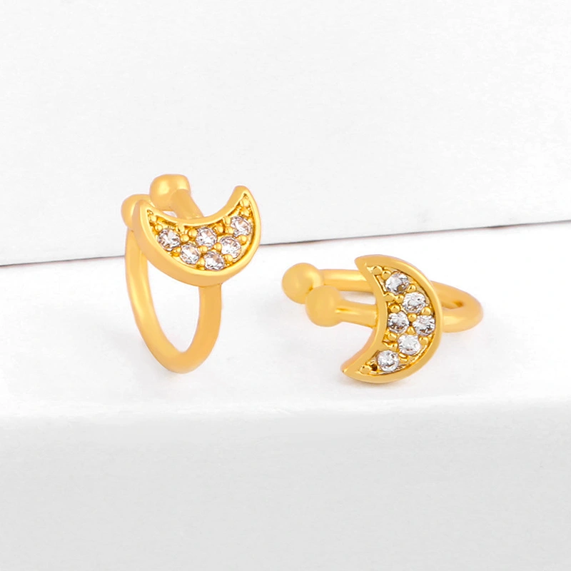 Clearance sale European and American star moon ear clip micro inlaid colored zircon ear clip C-shaped earrings ers49 fashionable and versatile