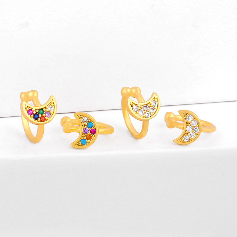 Clearance sale European and American star moon ear clip micro inlaid colored zircon ear clip C-shaped earrings ers49 fashionable and versatile