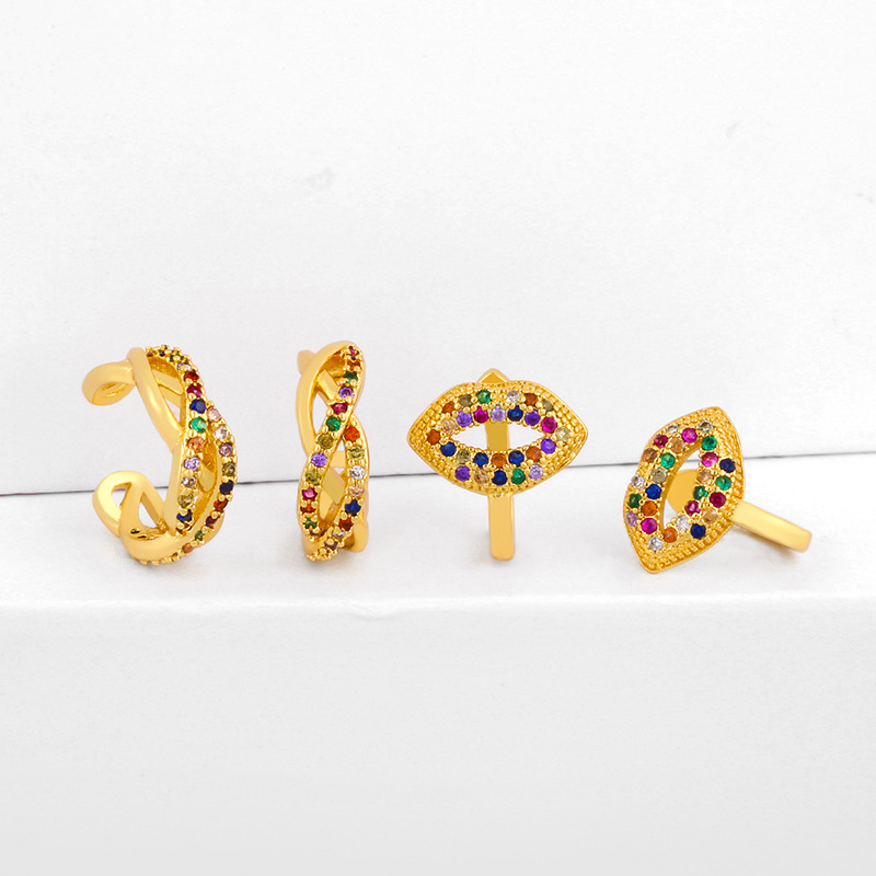 Original design earrings with micro-inlaid colored zircon mouth ear clips for non-pierced ears ear bone clips wholesale ers51