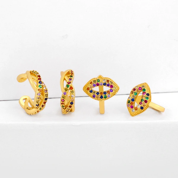 Original design earrings with micro-inlaid colored zircon mouth ear clips for non-pierced ears ear bone clips wholesale ers51