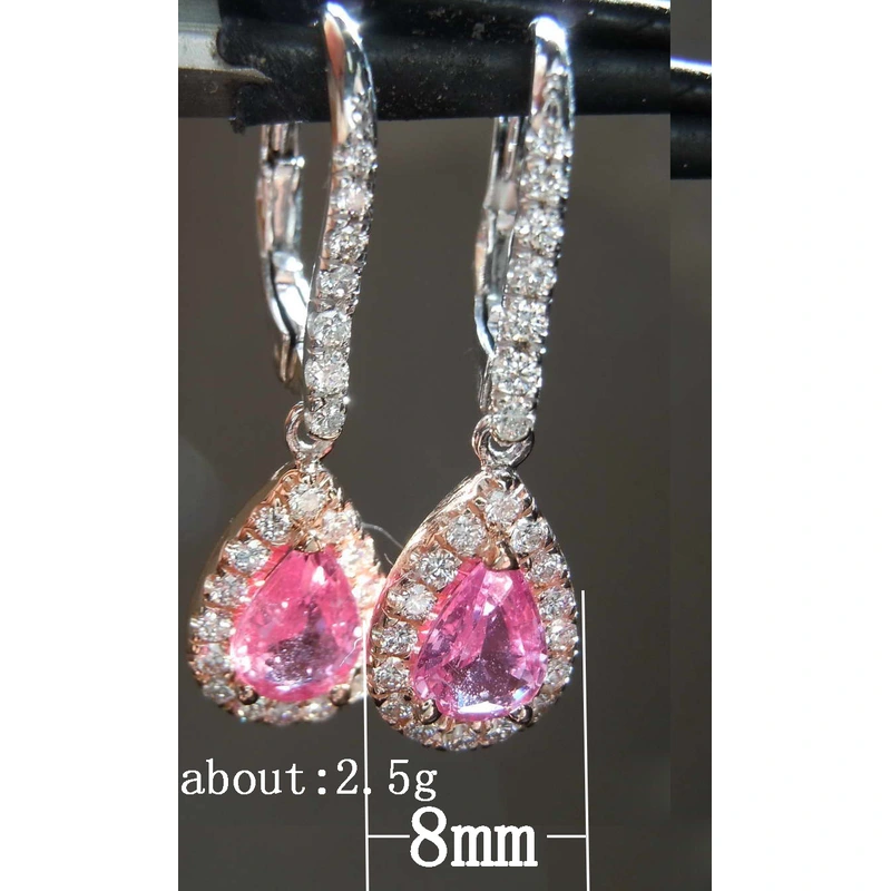   Hot selling two-tone plated versatile teardrop-shaped pink diamond earrings fashionable European and American style women's jewelry