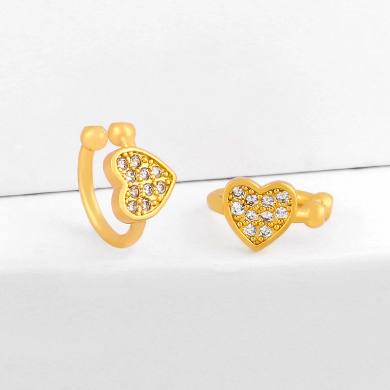 Clearance earrings European and American heart-shaped love earrings ear clips no ear holes inlaid diamond peach heart ear bone clips female ers50