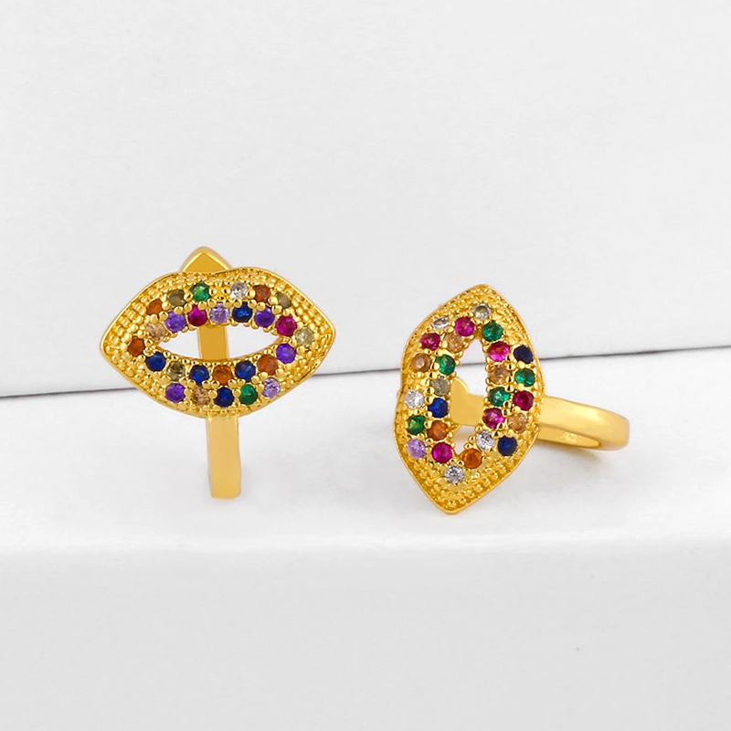 Original design earrings with micro-inlaid colored zircon mouth ear clips for non-pierced ears ear bone clips wholesale ers51