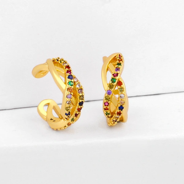 Original design earrings with micro-inlaid colored zircon mouth ear clips for non-pierced ears ear bone clips wholesale ers51