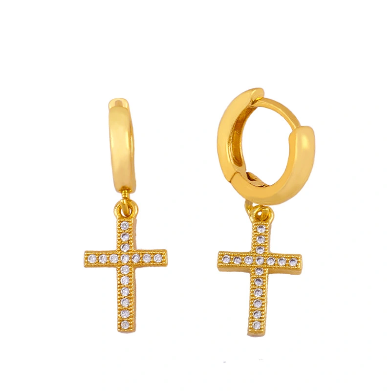 European and American classic retro cross earrings hip hop full diamond zircon cross earrings temperament all-match ers58