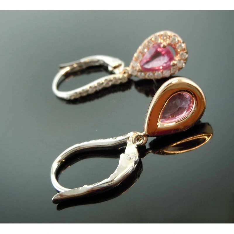   Hot selling two-tone plated versatile teardrop-shaped pink diamond earrings fashionable European and American style women's jewelry